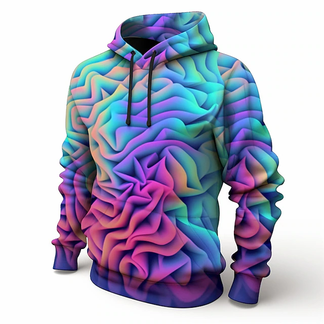 Men's Graphic Color Block Abstract Hoodie Hoodies Sweatshirt Fashion Daily Long Sleeve Hooded Vacation Sports Outdoor Holiday Blue Purple Print Front Pocket Spring &  Fall Designer3