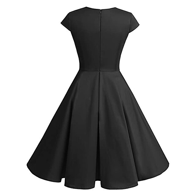 Retro Vintage 1950s Swing Dress Flare Dress Knee Length Women's V Neck ...