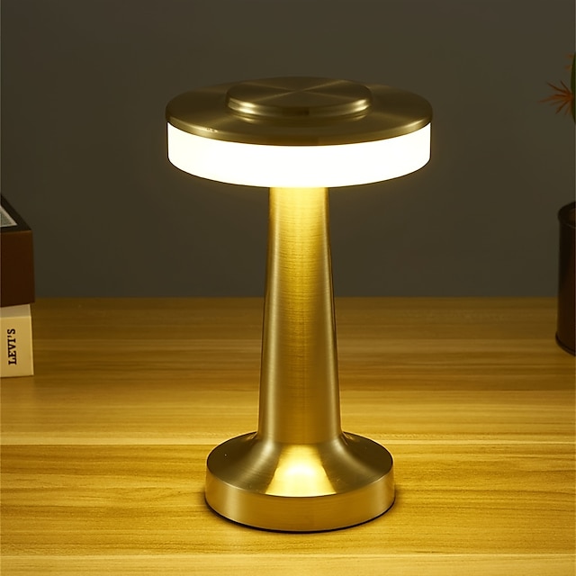  Lámpara de escritorio recargable regulable con forma de mancuerna vintage, lámpara de escritorio de metal inalámbrica