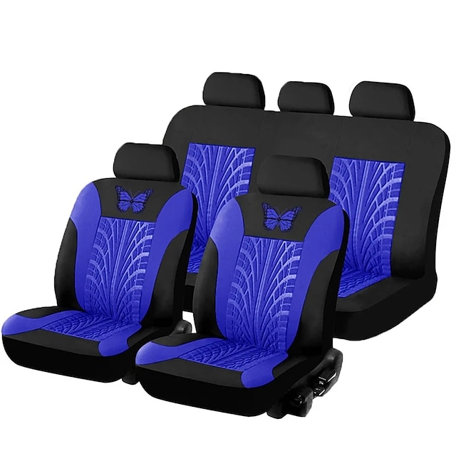  5-sits bilstolsöverdrag komplett set helt omgivet bilstolsöverdrag bil interiör tvättbar andas bekvämt fjärilsmönster broderi bilstolsfodral