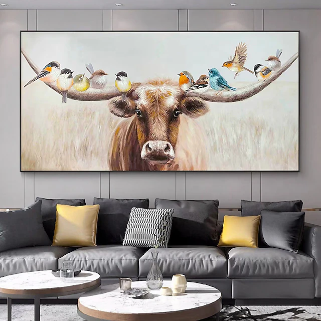 Mintura Handmade Abstract Animals Bull Oil Paintings On Canvas Wall Art Decoration Modern Picture For Home Decor Rolled Frameless Unstretched Painting 21