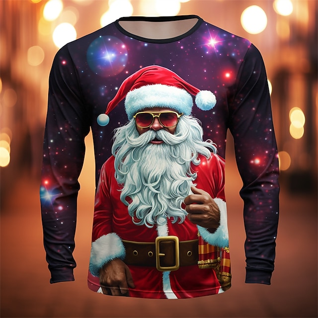 Christmas Men's Graphic Santa Claus T Shirt Long Sleeve T shirt 3D ...