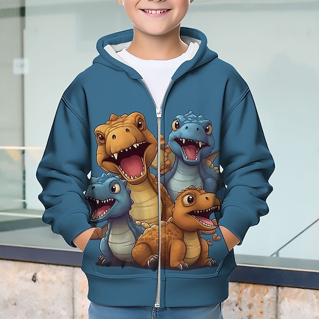  Dla chłopców 3D Dinozaur Bluza z Kapturem Płaszcz Odzież wierzchnia Długi rękaw Druk 3D Jesień Zima Moda Moda miejska Nowoczesne Poliester Dzieci 3-12 lat Na zewnątrz Codzienny Regularny