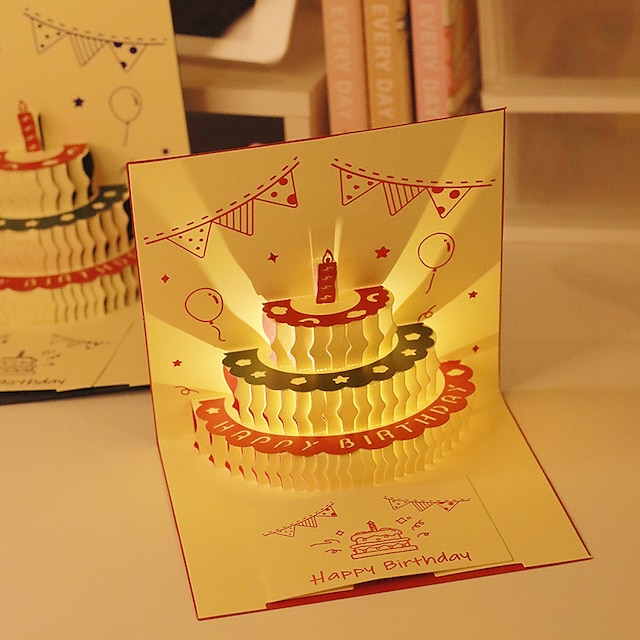  Musik, Beleuchtung, Geburtstagsgeschenk, Kreativität, süßer kleiner Bär, Grußkarte, dreidimensionale Grußkarte, 3D-Kuchen, Segenskarte, Brief