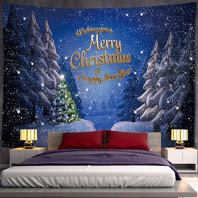 Merry Christmas Hanging Tapestry Wall Art Xmas Large Tapestry Mural ...