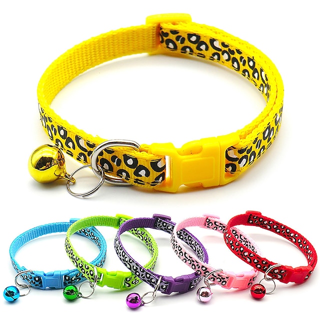  Send 6 Leopard Patterned Dog Collars Collars Plastic Buckles Adjustable Traction Accessories Bells