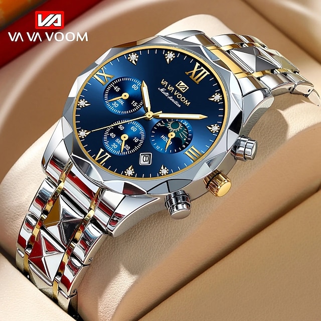  VA VA VOOM 男性 クォーツ ファッション ビジネス 腕時計 ムーンフェイズ表示 光る パーペチュアルカレンダー カレンダー 鋼 腕時計