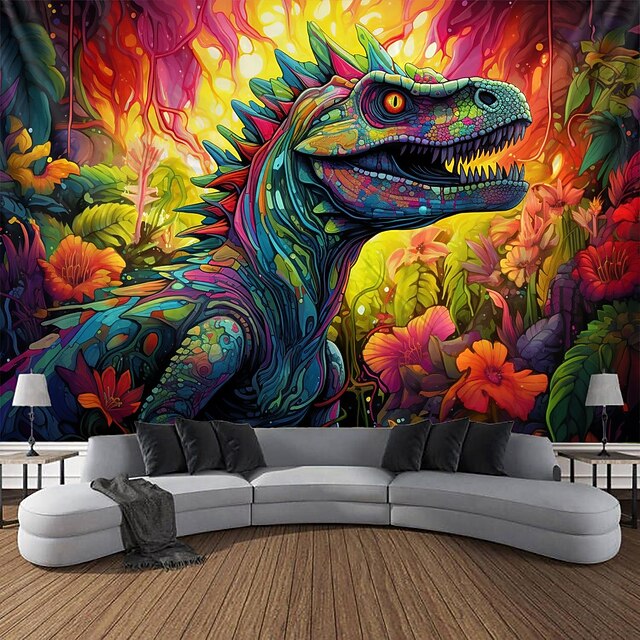Dinosaurs Blacklight Tapestry UV Reactive Glow in the Dark Glow Party Neon Trippy Misty Floral