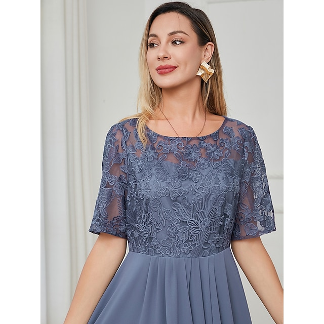 Vestito Cocktail Donna Con Pizzo E Scollo - Elegante Per Matrimoni E Feste, Manica 3/4