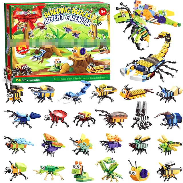  Advent Calendar Blind Box Festival 24 Countdown Surprise Blind Box Insect Combination Set For Children's Puzzle Assembly Small Particle Building Block Toys