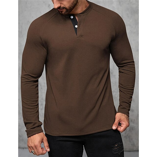 Herren T Shirt Henley Shirt T Shirt Langarmshirt Glatt Henley Strasse Urlaub Langarm Bekleidung