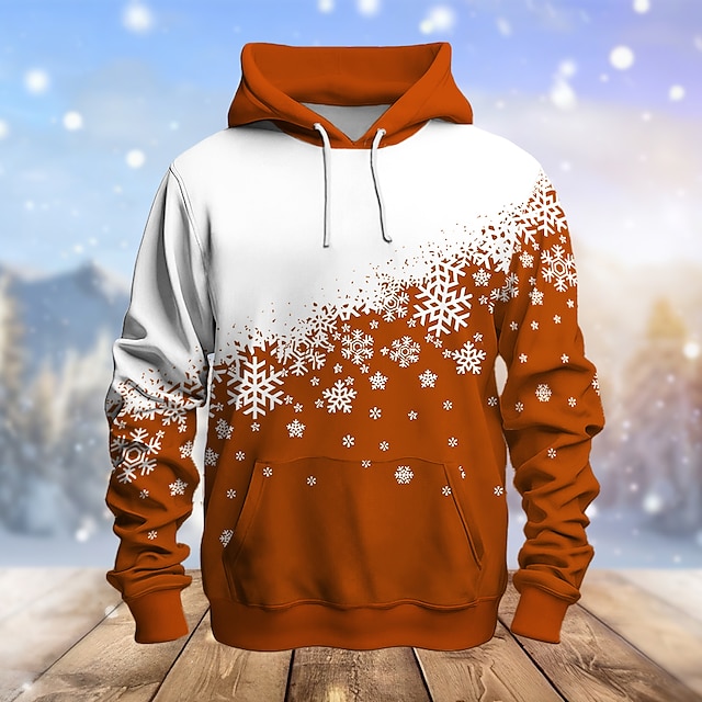  Christmas Men's Christmas Scene 3D Hoodies Graphic Snowflake Fashion 3D Print Sports Outdoor Holiday Hoodies Red Blue Long Sleeve Hooded Print Front Pocket Spring &  Fall Designer shirt