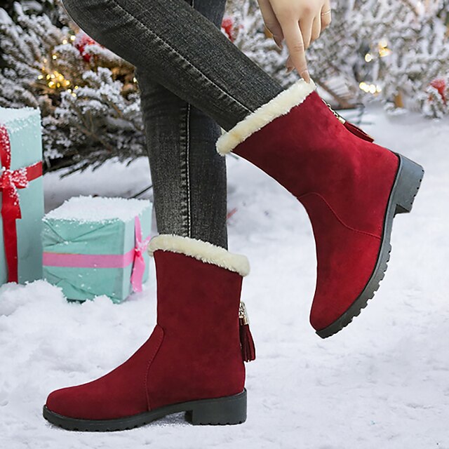  Women's Boots Snow Boots Plus Size Daily Solid Color Fleece Lined Booties Ankle Boots Winter Buckle Flat Heel Round Toe Casual Comfort Faux Suede Loafer Wine Black Brown
