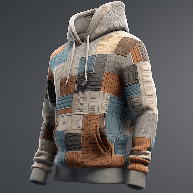  Pánské Grafika Pléd Kapuce Kapucky Mikina Kapuce Dlouhý rukáv Mikina s kapucí Kapuce Módní 3D tisk Dovolená Outdoorové sporty Streetwear Šedá Tisk Přední kapsa Jaro & podzim Návrhář