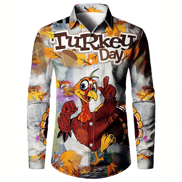 Men's Turkey Shirt Button Up Shirt Long Sleeve Artistic Abstract Outdoor Street Casual Daily Fall & Winter Turndown Buttons Print Gray 6