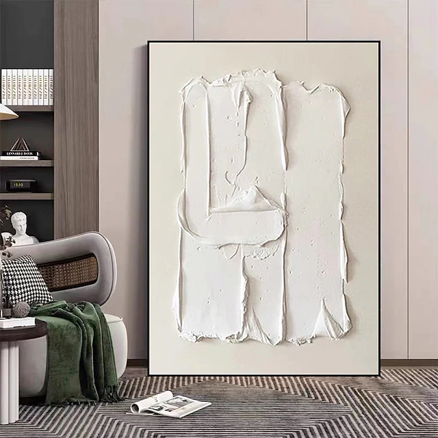Heavy Textured Thick Acrylic 3D Abstract Beige White Oil Painting Canvas Picture Wall Art Hand Painted framed Artwork Stretched Frame Ready to Hang 7