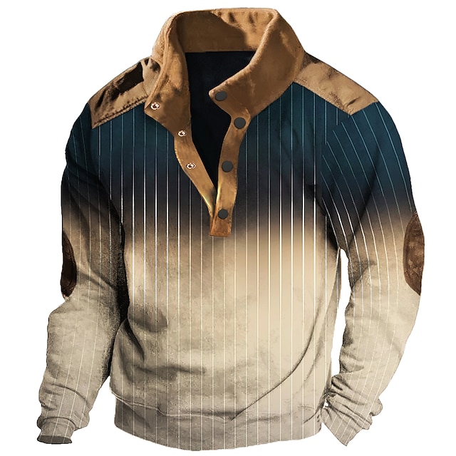  gestreepte trui heren grafische hoodie gradiënt dagelijks casual vintage retro 3D-print sweatshirt trui vakantie uitgaan streetwear sweatshirts blauwe lucht kaki lang katoen mode
