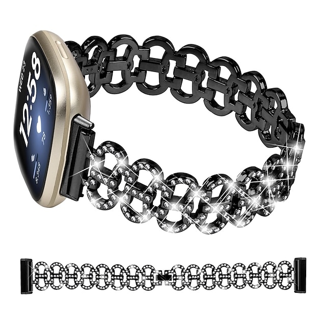  Cinturino intelligente Compatibile con Fitbit Versa 4, Sense 2, Versa 3, Sense Acciaio inossidabile Orologio intelligente Cinghia Da donna Glitter Cristallo Braccialetto di gioielli Sostituzione