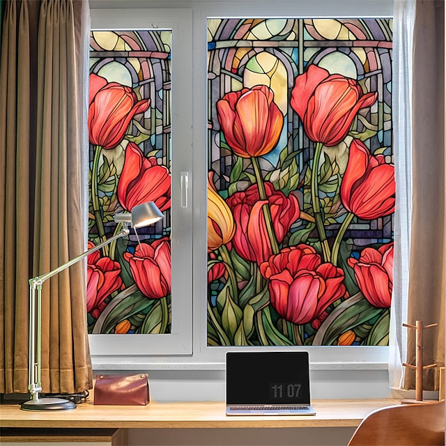  witrażowe folie okienne kolorowe naklejki na okna witraże elektrostatyczne zdejmowane okienne barwione folie dekoracyjne do domowego biura