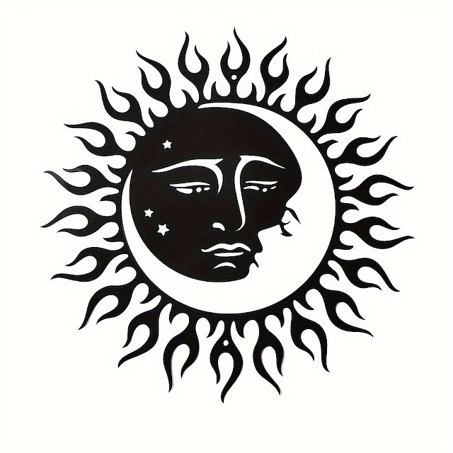  1 szt. Niebiańskie słońce i księżycowa ściana, metalowy znak słońca z kutego żelaza, okrągła dekoracja wisząca z kutego żelaza w fazie księżyca, dekoracja wisząca na ścianie domu, dekoracja sceny,