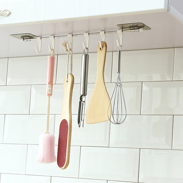 6 γάντζοι ράφι τοίχου κρεμάστρα καπέλων για πετσέτες κουζίνας κρεμαστή βάση πολυλειτουργικό αυτοκόλλητο γάντζος πόρτας μπάνιου