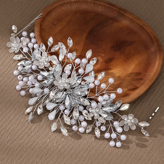  Hair Combs Headpiece Imitation Pearl Rhinestone Wedding Cocktail Elegant Luxury With Faux Pearl Crystals Headpiece Headwear
