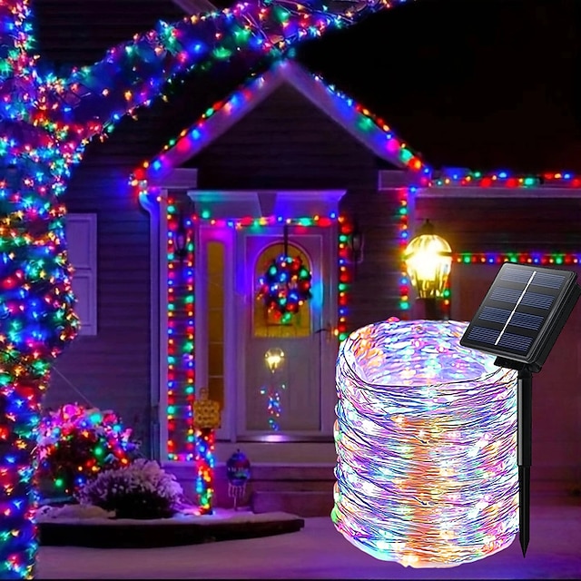  5メートル 10メートル 20メートル クリスマスストリングライト 50/100/200/300 LED 温白色 クールホワイト マルチカラー 銅線ライト ソーラー駆動 クリスマスの飾り ソーラー駆動