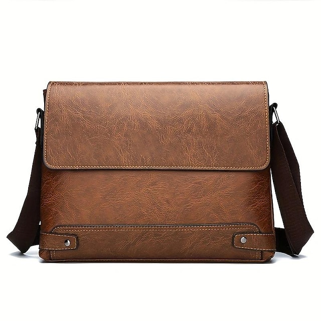  Men's Crossbody Bag Shoulder Bag Messenger Bag PU Leather Daily Holiday Zipper Adjustable Large Capacity Waterproof Solid Color Dark Brown Black Khaki