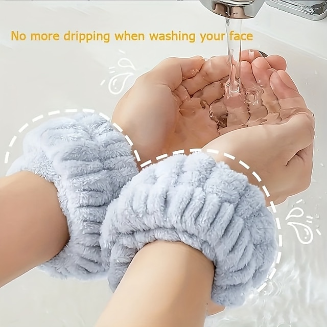  2 pares de pulso para lavar o rosto com dispositivo mágico para absorver água no punho, pulseira para limpar o suor, manga absorvente de suor para lavar e manga à prova de umidade para proteger o