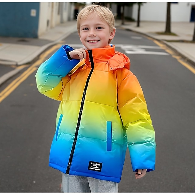  Kids Boys Down Coat Outerwear Tie Dye Long Sleeve Zipper Coat Outdoor Adorable Daily Yellow Red Spring Fall 7-13 Years