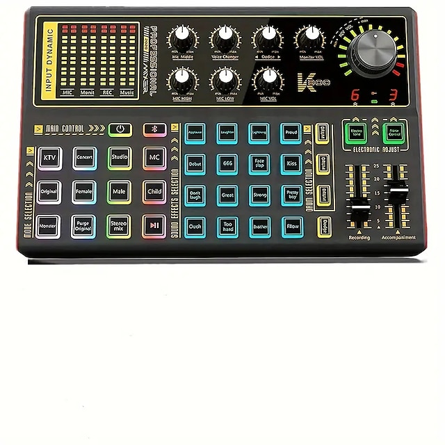  Professional Audio Mixer K300 Live Sound Card And Audio Interface Sound Board With Multiple DJ Mixer Effects Voice Changer And LED Light Prefect For