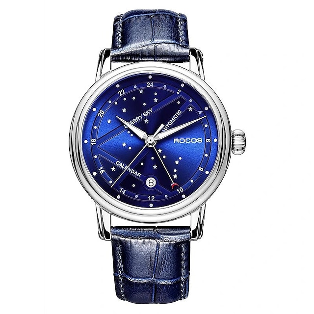  女性 男性 機械式時計 ダイアモンド ミニマリスト 贅沢 ファッション 自動巻き 光る カレンダー 防水 レザー 腕時計