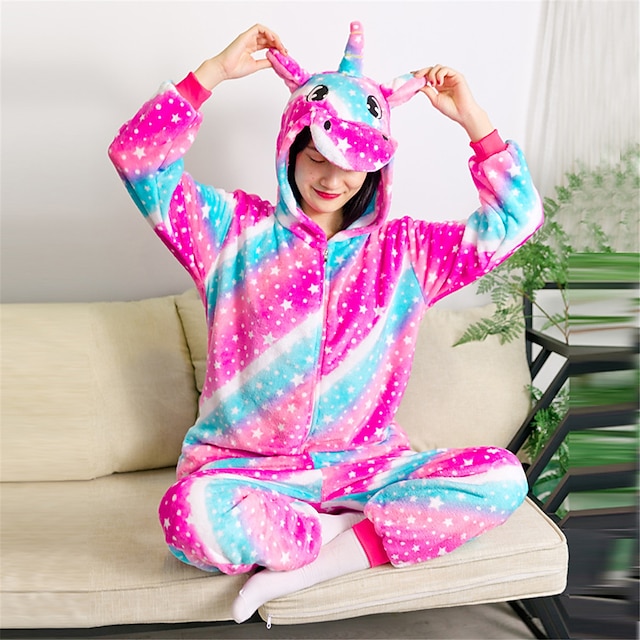  Pentru copii Adulți Pijamale Kigurumi Haine de noapte Inorog Animal Pijama Întreagă Costum amuzant Flanel Cosplay Pentru Bărbați și femei Baieti si fete Crăciun Haine de dormit pentru animale Desen