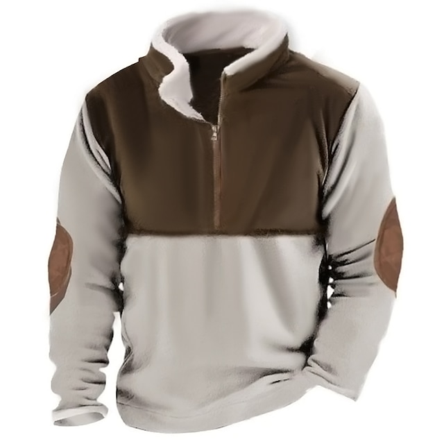  Herren Sweatshirt Pullover Polarvlies Sweatshirt mit Viertelreißverschluss Braun Troyer Halber Reißverschluss Farbblock Patchwork Sport & Natur Täglich Festtage Vintage Strassenmode Brautkleider