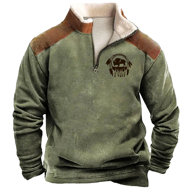 Men's Graphic Cowboy Sweatshirts Sweatshirt Zip Sweatshirt Long Sleeve Sweatshirt Quarter Zip Daily Casual Vintage Retro 3D Print Vacation Holiday Going out Print Fleece Fall & Winter 5