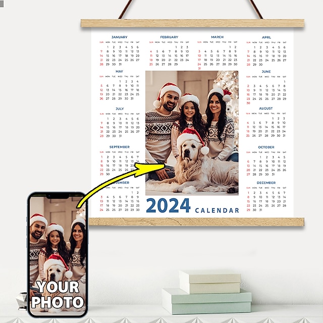  2024 calendário de fotos impressões personalizadas e pôster com cabides pendurados na parede impressões em tela de arte de parede personalizáveis - impressões de arte moderna de férias