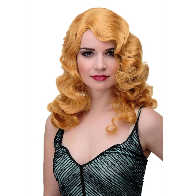  dame perruque cosplay classique femme fatale diva ondulée longue raie blond doré 20