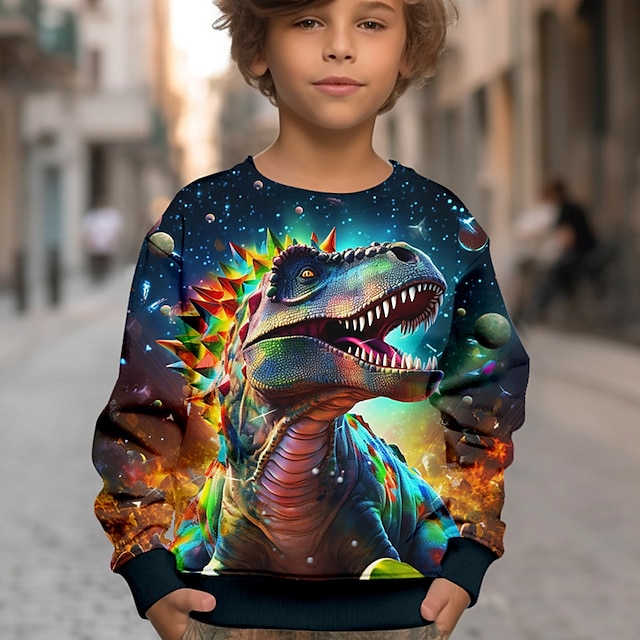  Pojkar 3D Dinosaurie Tröja Pullover Långärmad 3D-tryck Höst Vinter Mode Streetwear Häftig Polyester Barn 3-12 år Rund hals Utomhus Ledigt Dagligen Normal