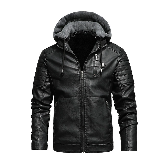 Men's Faux Leather Jacket Winter Jacket Hoodie Jacket Outdoor Daily ...