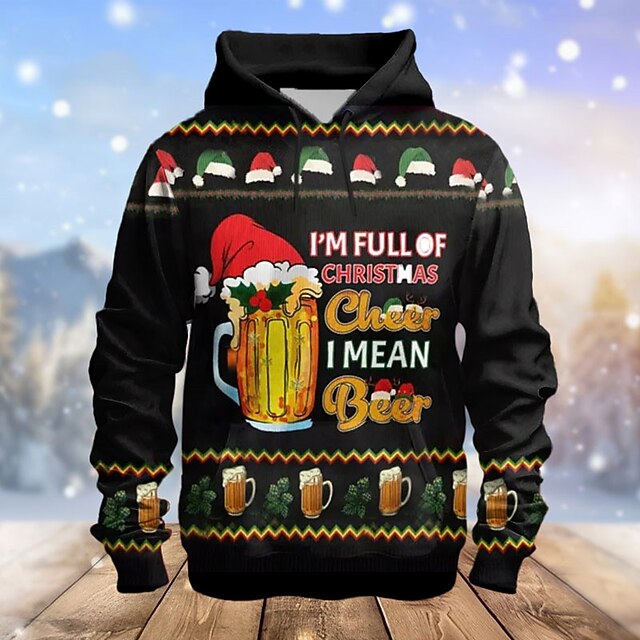 Christmas Men's Christmas Scene 3D Hoodies Graphic Oktoberfest Beer Fashion 3D Print  Sports Outdoor Holiday Hoodies Black Long Sleeve Hooded Print Front Pocket Spring &  Fall Designer shirt2
