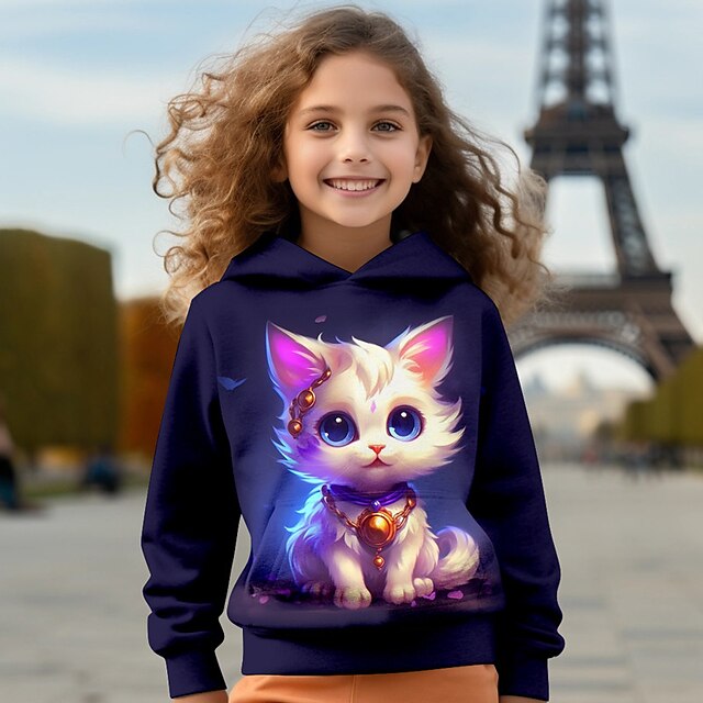 Girls' 3D Cat Hoodie Pullover Long Sleeve 3D Print Fall Winter Active ...