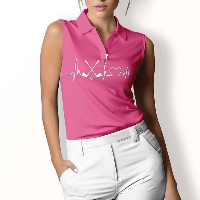Women's Golf Polo Shirt Violet Black White Sleeveless Sun Protection
