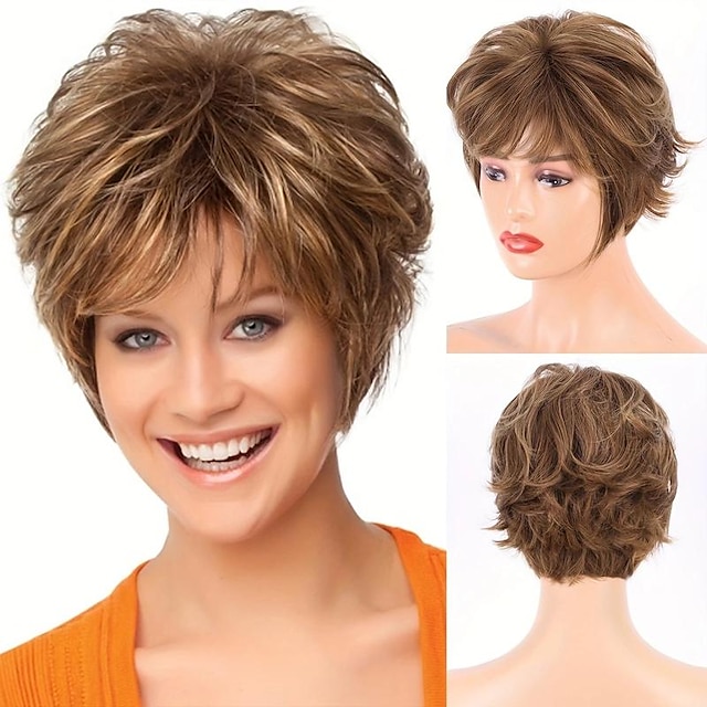  Short Curly Wavy Wig Synthetic Hair Layered Shaggy Wigs Pixie Cut Wig For Women Ladies Heat Resistant Party Cosplay Use 12 Inch