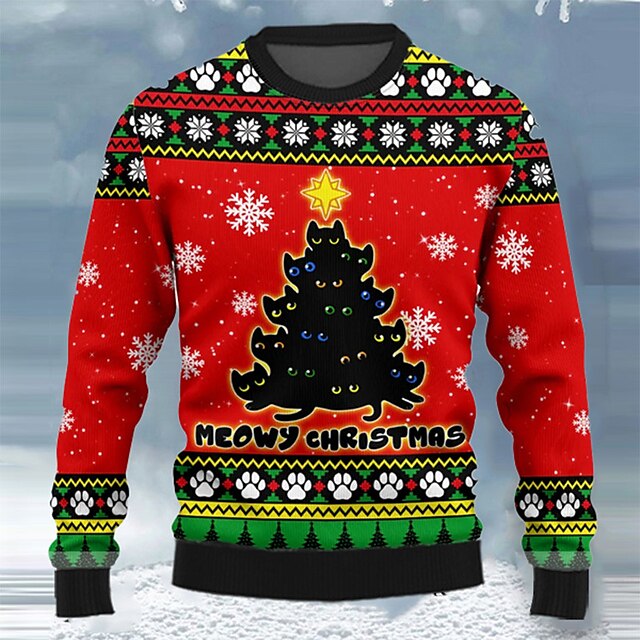 Letter Christmas Tree Casual Men's Print Knitting Ugly Christmas