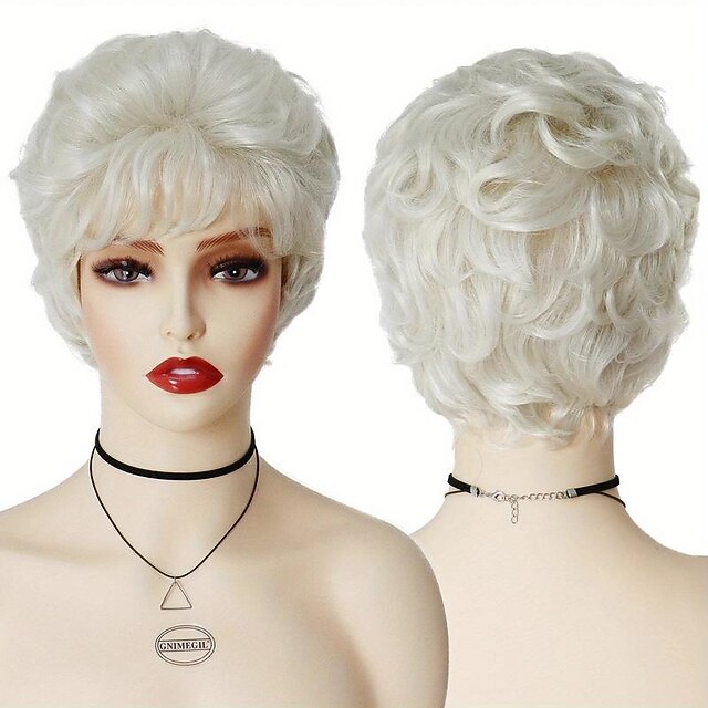Short Curly Wigs For Women Old Lady Costume Halloween Wig Grey White