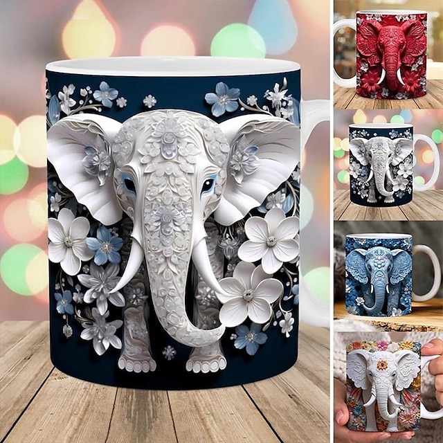  olifant mok, olifant print mok, 3D olifant mok, 3D gedrukte mokken, keramische olifant print mok, 3D olifant koffiemok, zusterschap vriendschap olifant ornament voor vrouwen stam