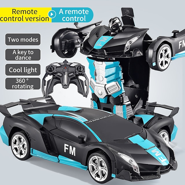  fjernbetjening bil - transformer, en knap deformation til robot med blinkende lys, 2,4ghz 1:18 skala transformerer politi drenge børn legetøj gave med 360 graders roterende drifting