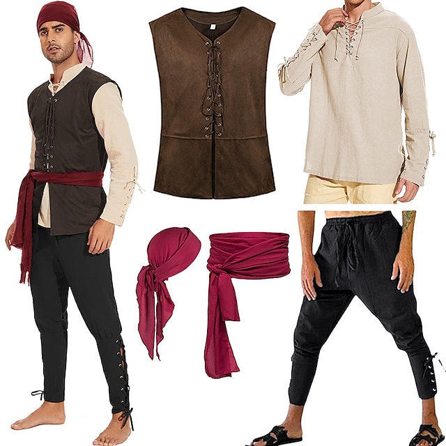  Medeltida kostymer Renässans 1600-talet Kläder Pirat Viking Herr Solid färg Halloween Ledigt / vardag Renässansmässan LARP Väst