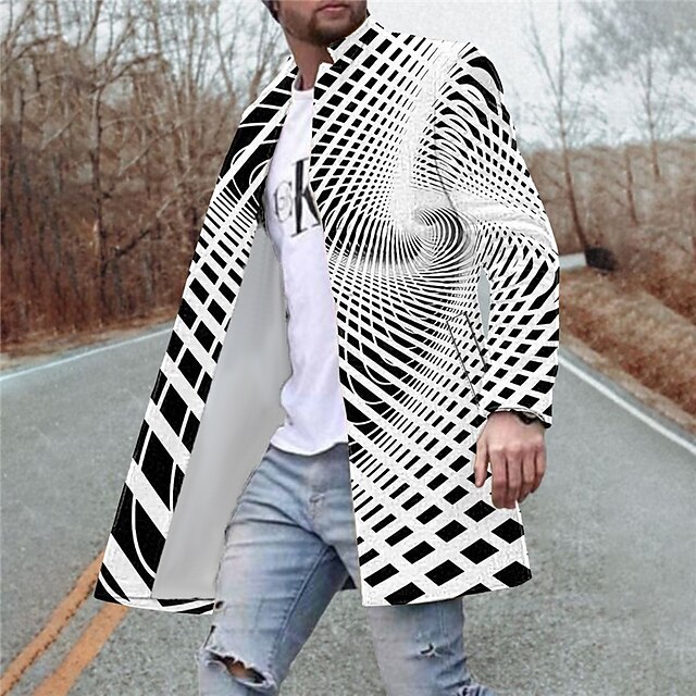 Men's Winter Coat Overcoat Coat Going out Weekend Print Fall & Winter Turndown Long Regular Fit White Red Green Jacket4