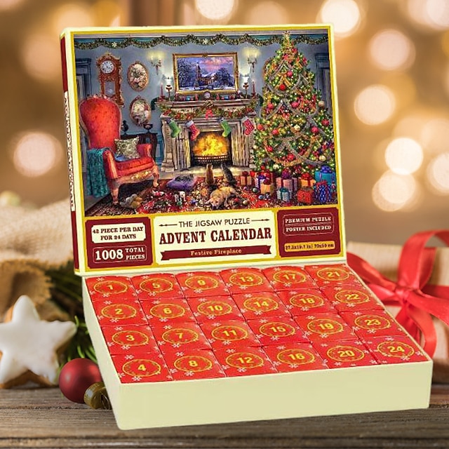 Advent Calendar 2025 Jigsaw Puzzles - 24 Boxes 1008 Pieces Puzzles Countdown to Christmas, Christmas Gifts Stocking Stuffers, Christmas Decorations Christmas Puzzle for Adults Kids, Xmas Gift